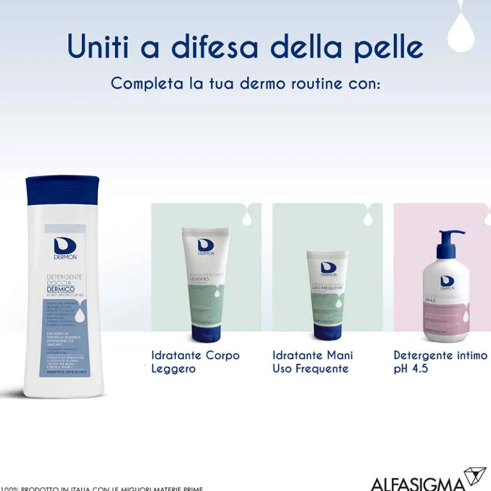 Dermon Detergente doccia dermico pH 4.0 - Detergente corpo ad azione antimicrobica, 250 ml