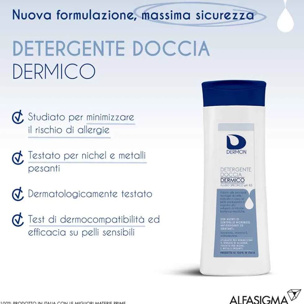 Dermon Detergente doccia dermico pH 4.0 - Detergente corpo ad azione antimicrobica, 250 ml
