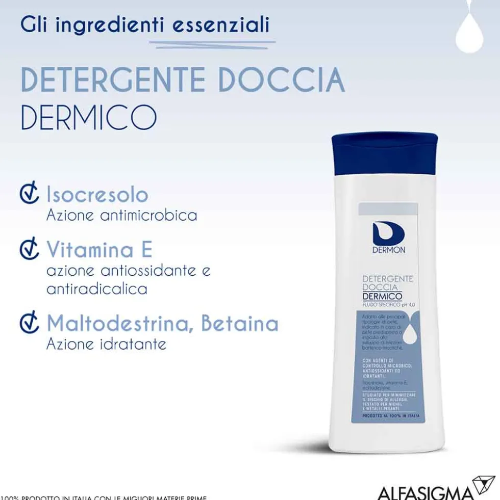 Dermon Detergente doccia dermico pH 4.0 - Detergente corpo ad azione antimicrobica, 250 ml