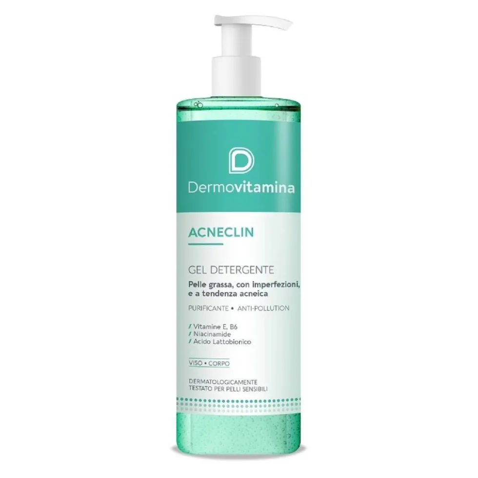 Dermovitamina Acneclin - Detergente Viso per Pelle Grassa con Imperfezioni, 400ml