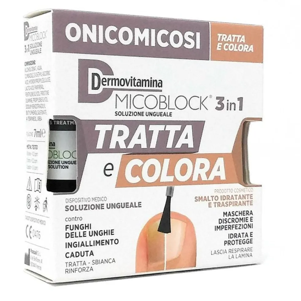 Dermovitamina Micoblock 3 in 1 Tratta e Colora - Kit per le micosi delle unghie, 7 ml e 5 ml