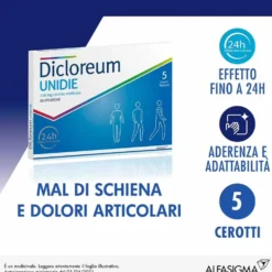 Dicloreum Unidie Cerotto Medicato 136mg Ibuprofene Dolore e Infiammazione Azione 24H, 5 Cerotti