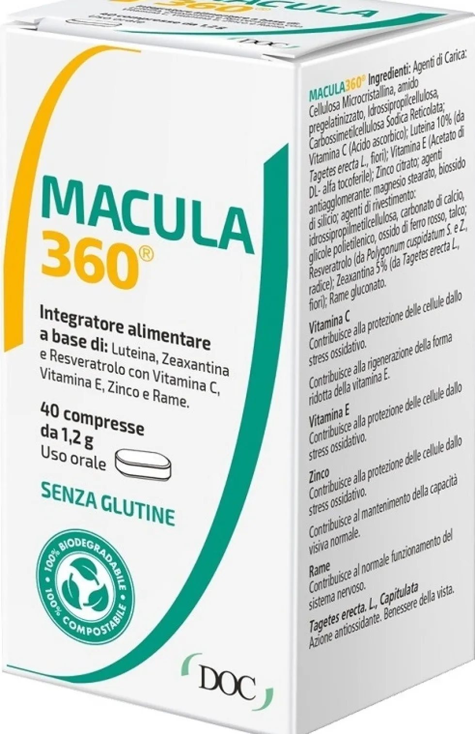 Doc Macula 360 Integratore Antiossidante Vista e Sistema Nervoso, 40 Compresse