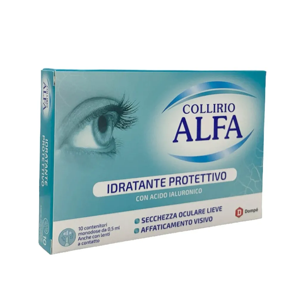 Dompé Alfa - Collirio idratante e protettivo per la secchezza oculare, 10 flaconcini da 0,5 ml