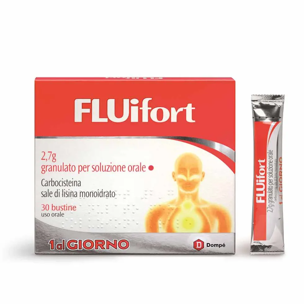 Dompé Fluifort 2,7g Carbocisteina Granulato per Soluzione Orale Tosse e Raffreddore, 30 Bustine