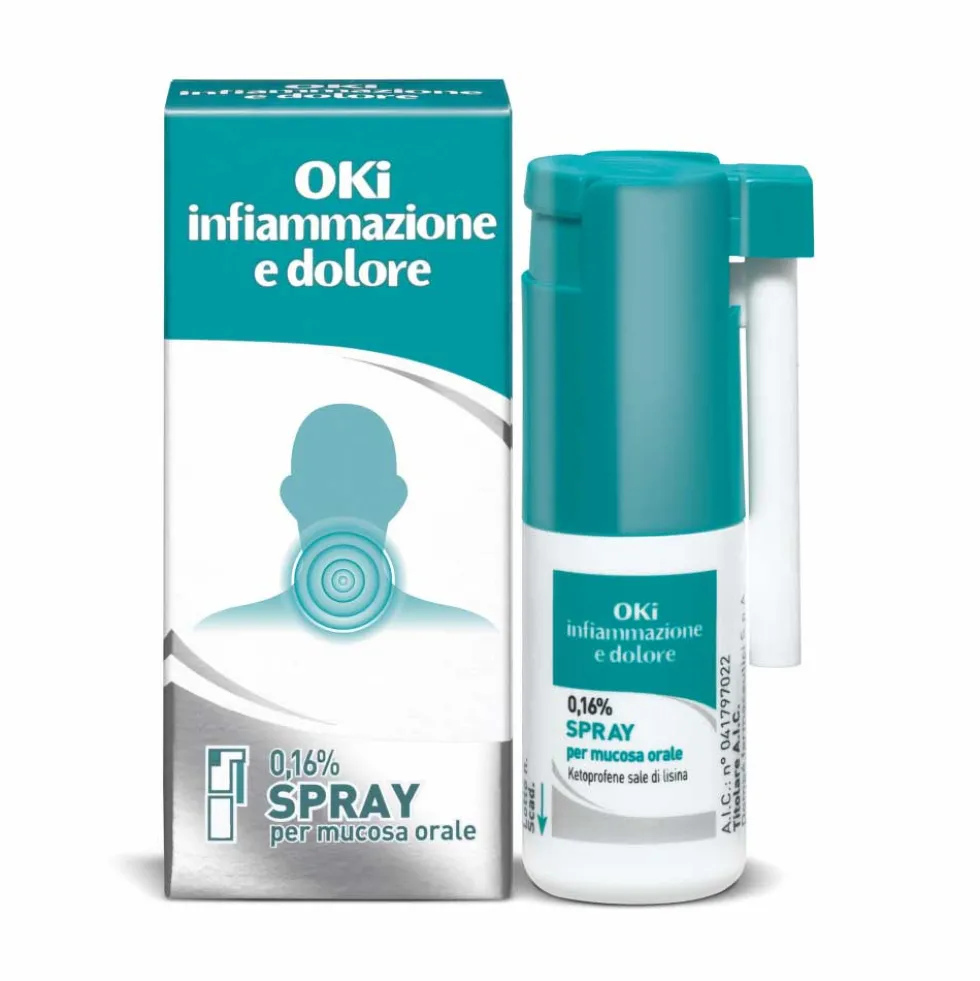 Dompé Oki Gola Infiammazione e Dolore Spray per Mucosa Orale 0,16% Ketoprofene Sale di Lisina, 15ml