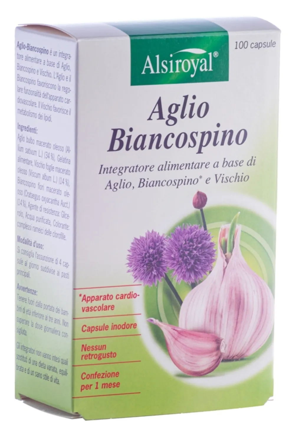 Dr. Cagnola Alsiroyal Aglio Biancospino Integratore vasoprotettivo per il microcircolo, 100 capsule