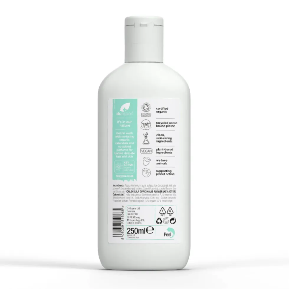 Dr. Organic Baby - Wash alla Calendula Detergente Corpo per Bambini Delicato e Senza Profumo, 250ml