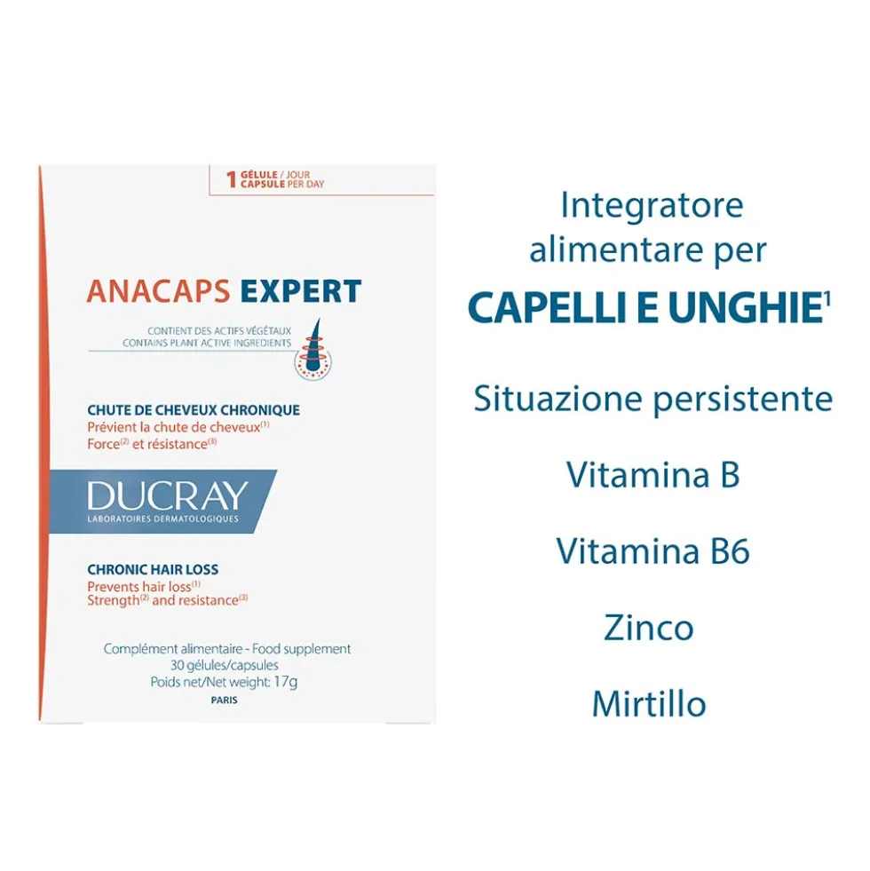 Ducray Anacaps - Expert Capelli e Unghie Caduta Persistente, 30 capsule