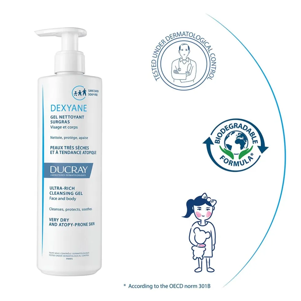 Ducray Dexyane - Gel Detergente Surgras Pelle Secca Tendenza Atopica, 400ml
