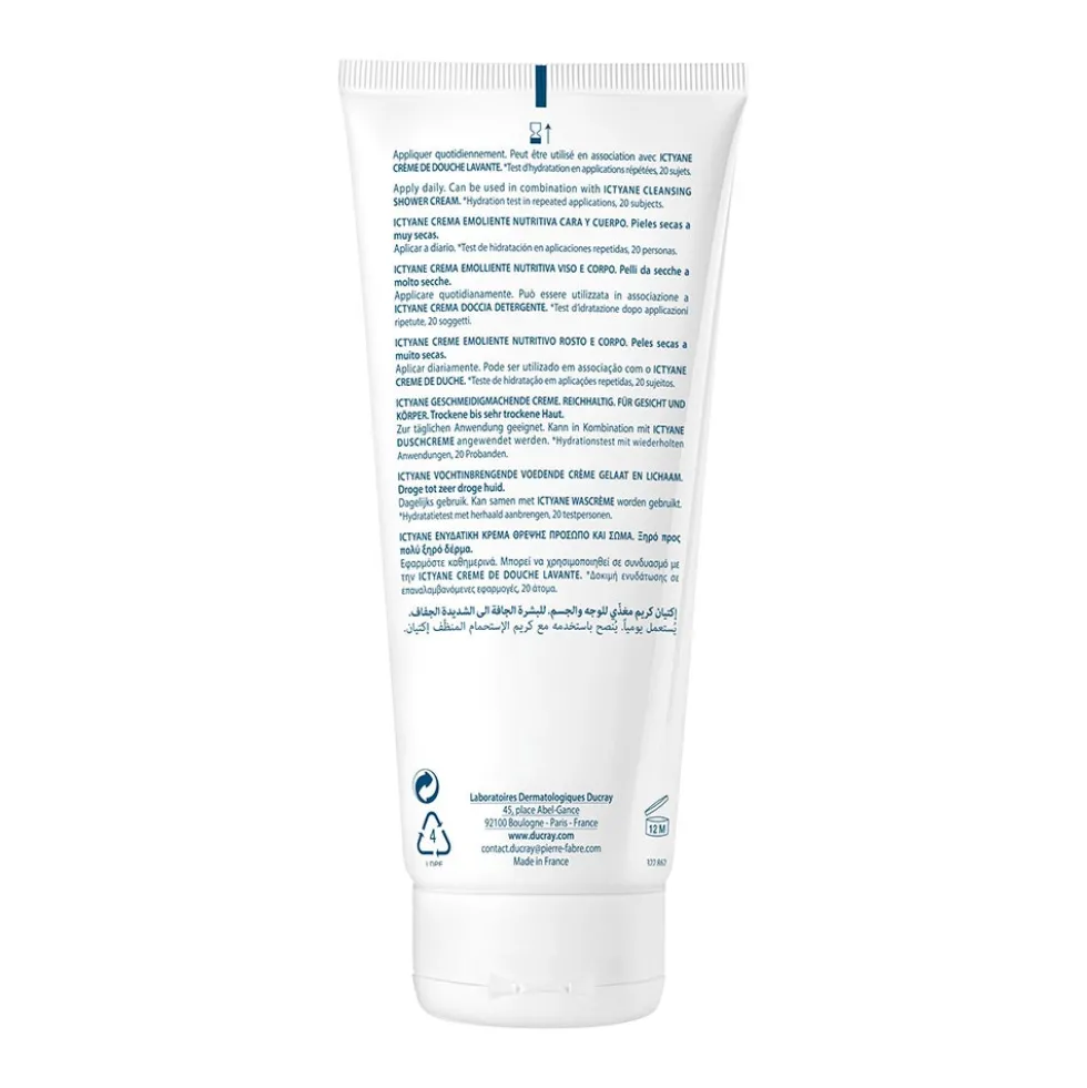 Ducray Ictyane - Crema Emolliente Nutritiva Pelli Secche, 200ml