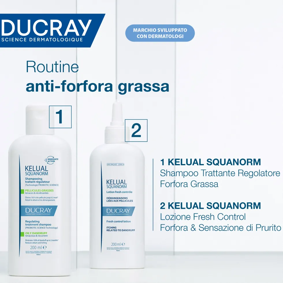Ducray Kelual Squanorm - Shampoo Trattante Regolatore Forfora Grassa, 200ml