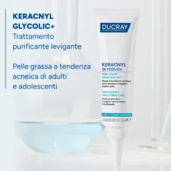 Ducray Keracnyl Glycolic+ Trattamento Purificante Levigante per Pelle Grassa, 30ml