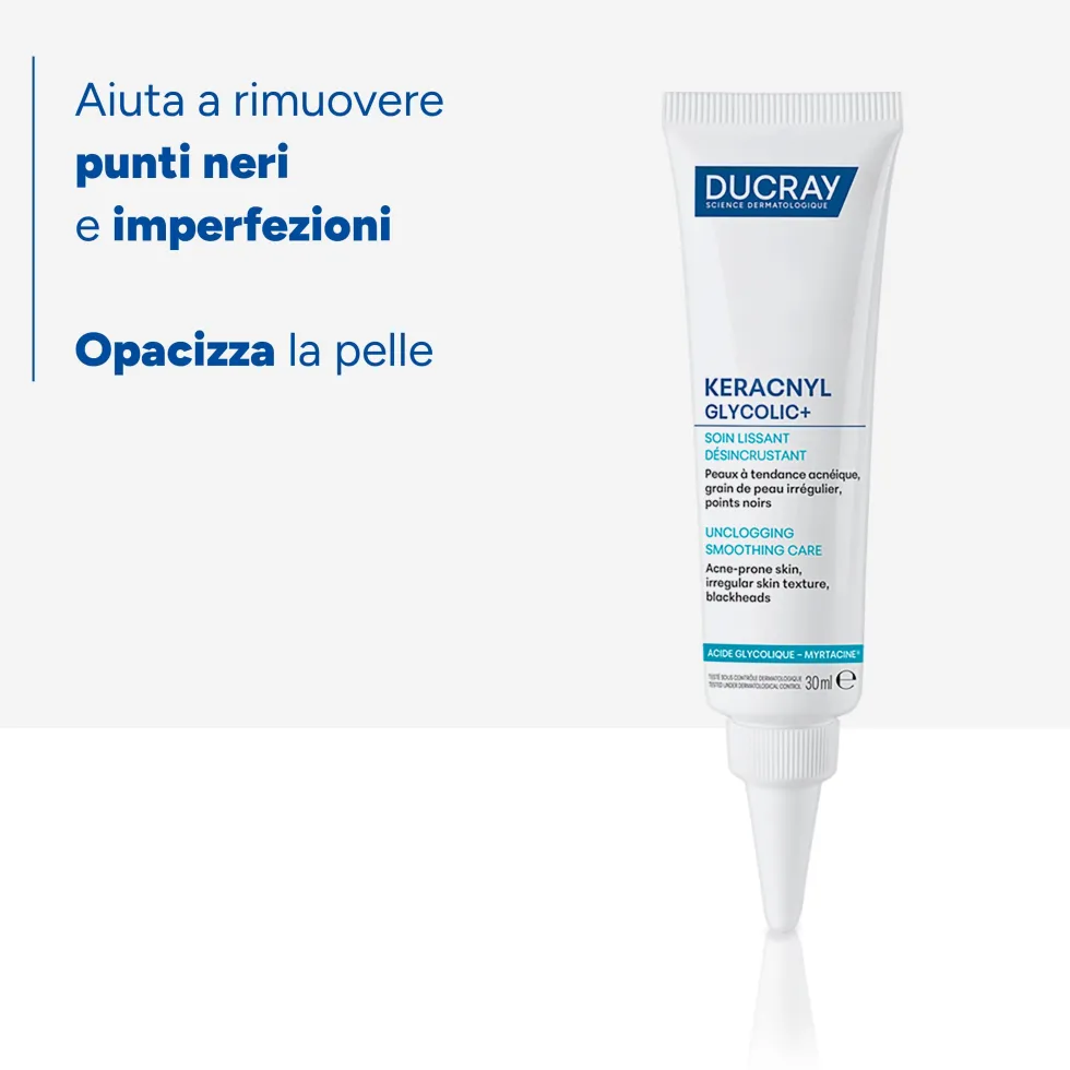 Ducray Keracnyl Glycolic+ Trattamento Purificante Levigante per Pelle Grassa, 30ml
