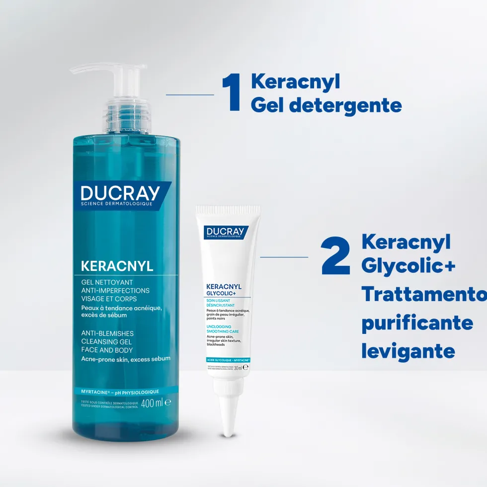 Ducray Keracnyl Glycolic+ Trattamento Purificante Levigante per Pelle Grassa, 30ml