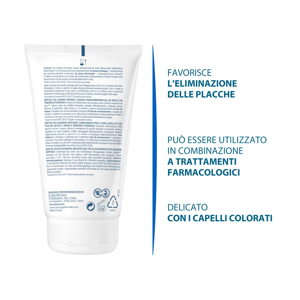 Ducray Kertyol P.S.O. - Shampoo Trattante Riequilibrante Trattamento contro la Psoriasi, 125ml
