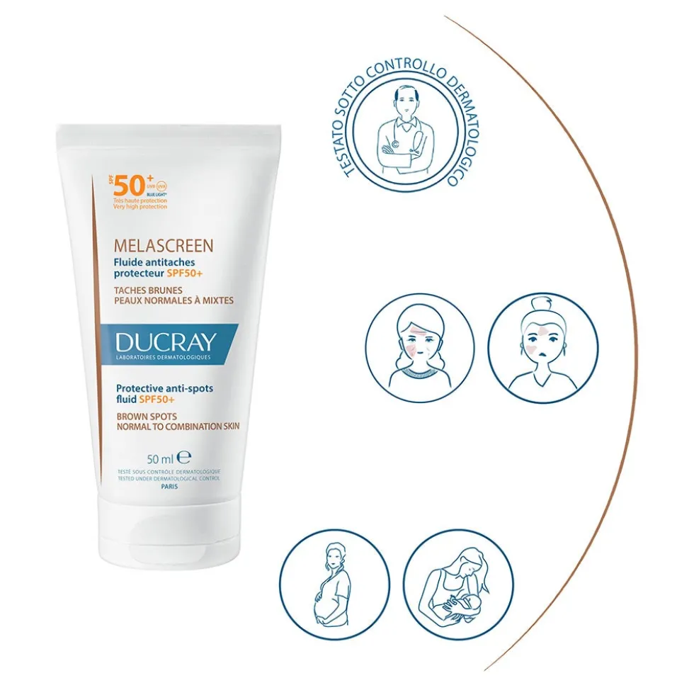 Ducray Melascreen - Fluido Anti-Macchie SPF50+ Protezione Molto Alta, 50ml