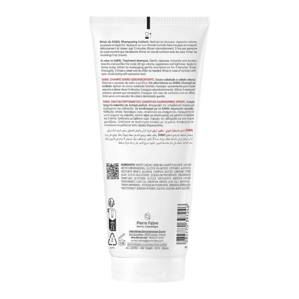 Ducray Sabal - Argeal Shampoo Sebo-Assorbente Detergente Uso Quotidiano Cuoio Capelluto e Capelli Grassi Argilla Delicata, 200ml