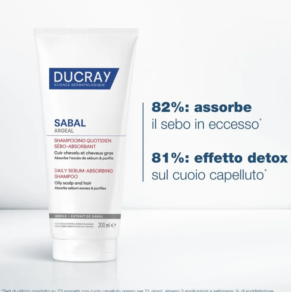 Ducray Sabal - Argeal Shampoo Sebo-Assorbente Detergente Uso Quotidiano Cuoio Capelluto e Capelli Grassi Argilla Delicata, 200ml
