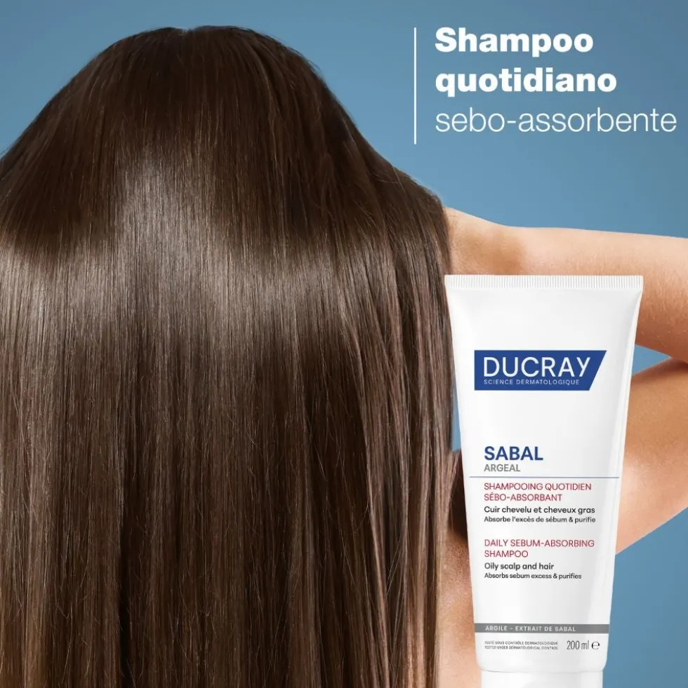 Ducray Sabal - Argeal Shampoo Sebo-Assorbente Detergente Uso Quotidiano Cuoio Capelluto e Capelli Grassi Argilla Delicata, 200ml