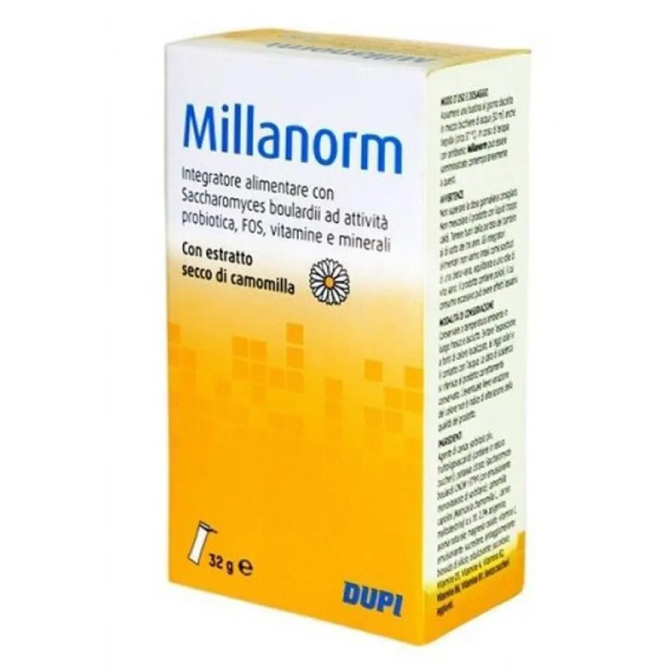 Dupi Millanorm - Integratore alimentare per l'equilibrio della flora intestinale, 8 bustine da 4 g