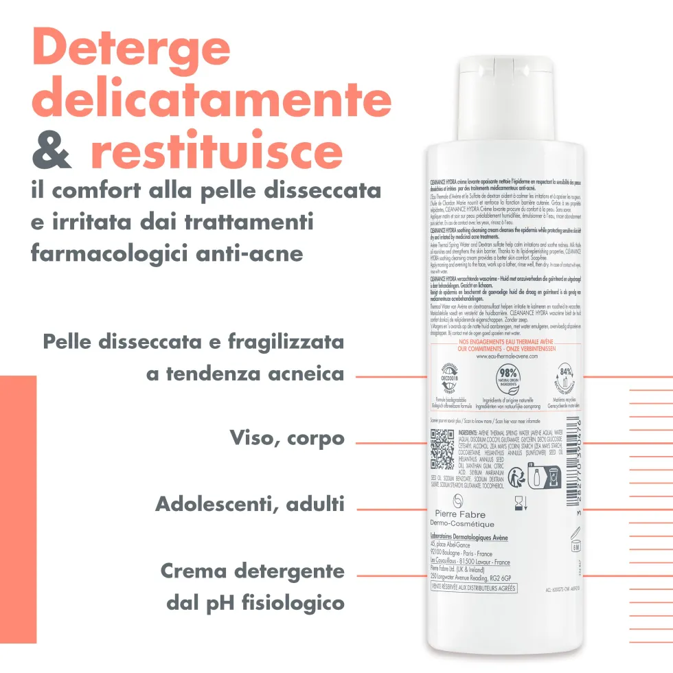 Eau Thermale Avène Cleanance Hydra - Crema Detergente Lenitiva, 200ml