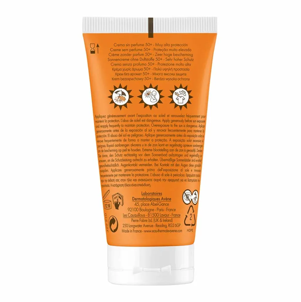 Eau Thermale Avène Crema Senza Profumo SPF 50+ Solare Viso per Pelli Sensibili e Secche, 50ml