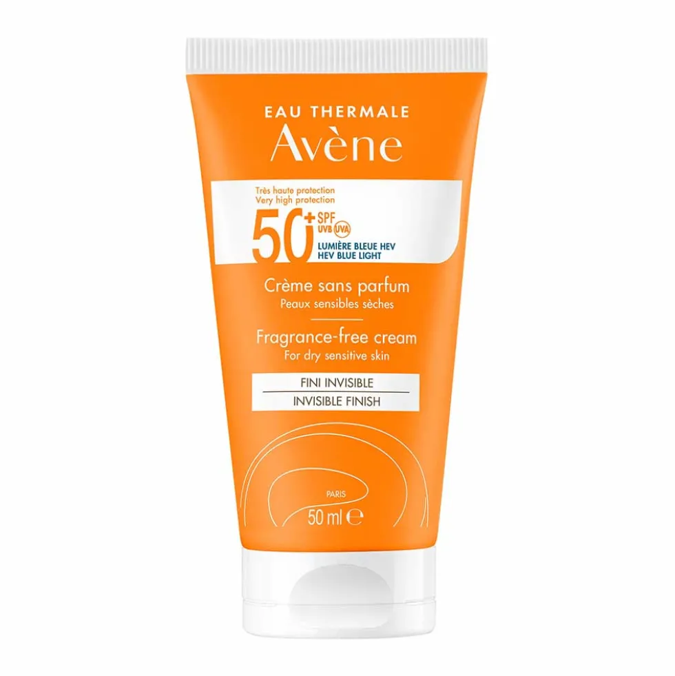 Eau Thermale Avène Crema Senza Profumo SPF 50+ Solare Viso per Pelli Sensibili e Secche, 50ml