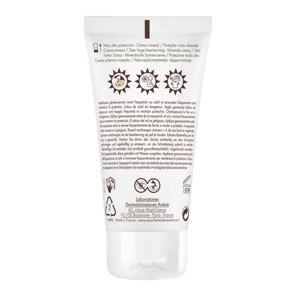 Eau Thermale Avène Crema Solare Schermo Minerale Viso SPF50+ Pelli Intolleranti, 50ml