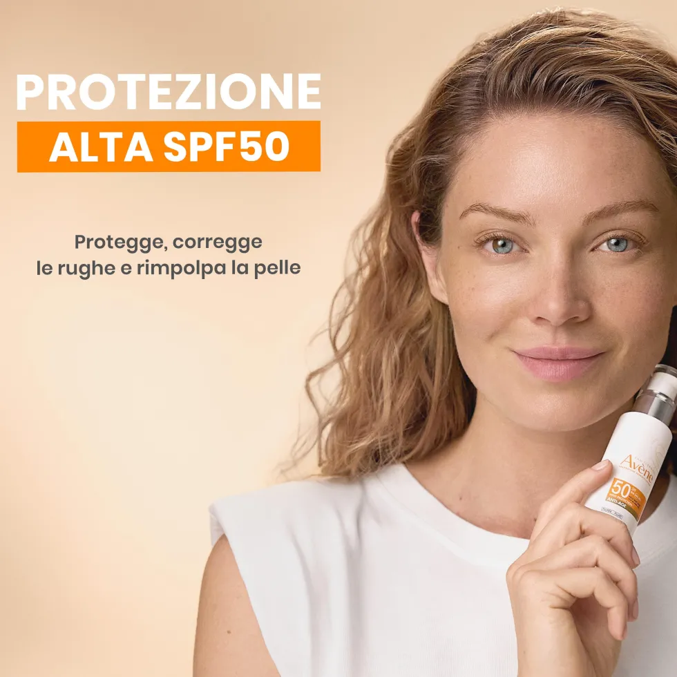 Eau Thermale Avène Fluido Anti-Età Protezione Alta SPF50 Solare per Pelle Sensibile, 40ml