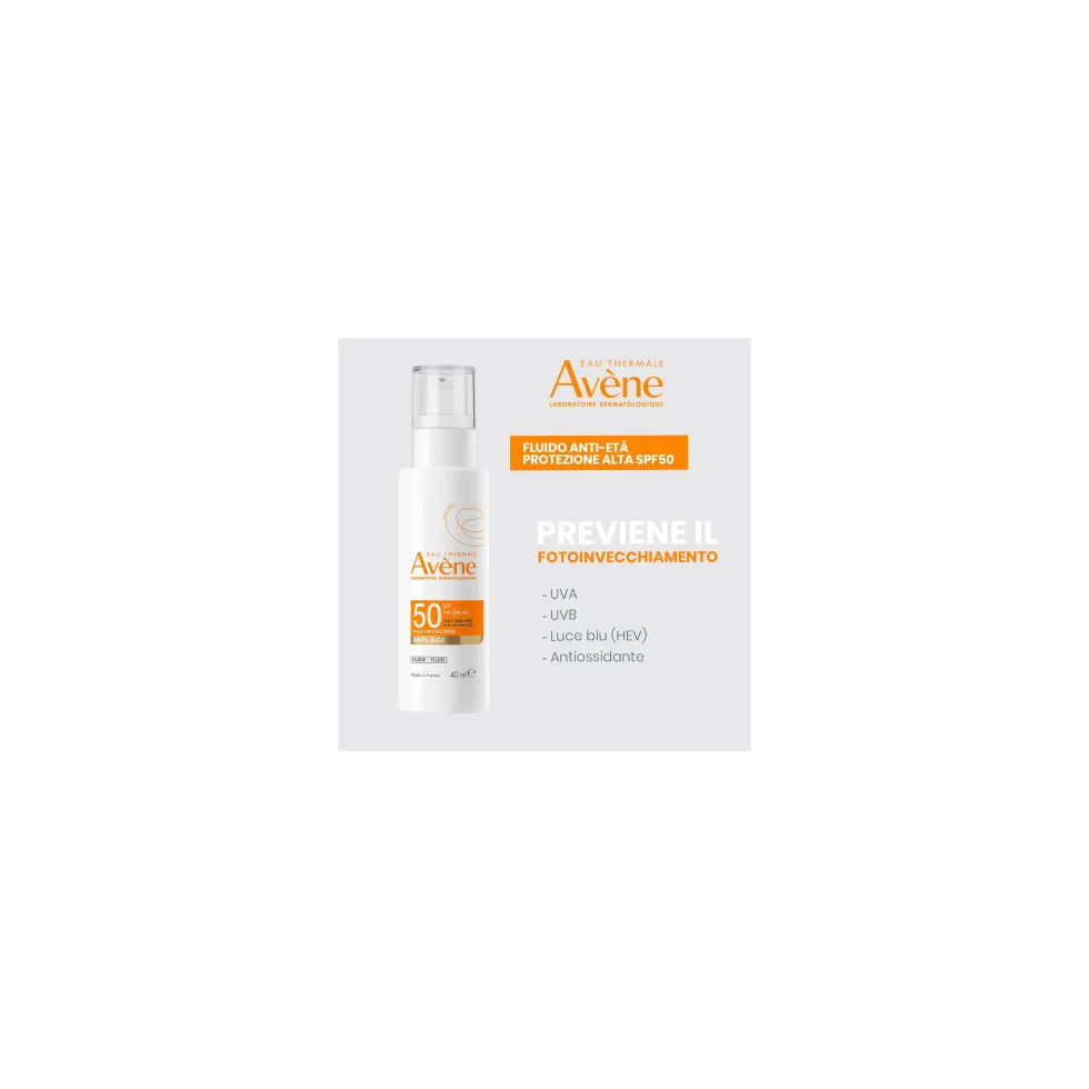 Eau Thermale Avène Fluido Anti-Età Protezione Alta SPF50 Solare per Pelle Sensibile, 40ml