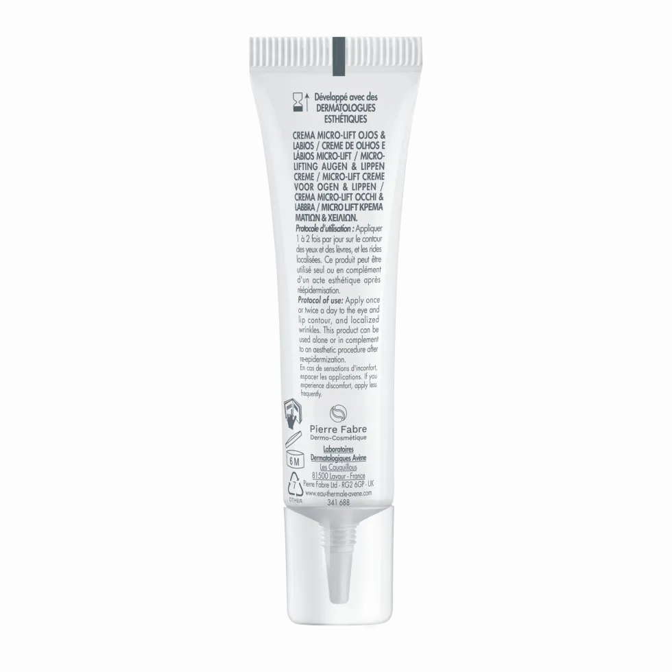 Eau Thermale Avène Hyaluron Activ Procedure Micro-Lift Crema Labbra & Occhi Effetto Lifting Occhi Corregge Rughe e Rughe Profonde con Retinal Niacinamide Acido Ialuronico, 15ml