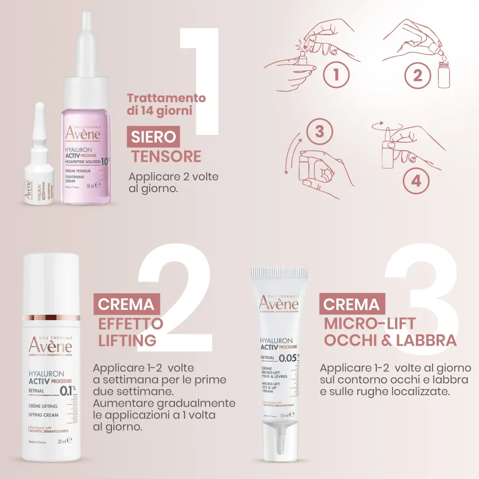 Eau Thermale Avène Hyaluron Activ Procedure Micro-Lift Crema Labbra & Occhi Effetto Lifting Occhi Corregge Rughe e Rughe Profonde con Retinal Niacinamide Acido Ialuronico, 15ml