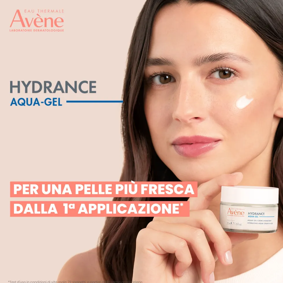 Eau Thermale Avène Hydrance Aqua Gel-Crema Idratante Pelle Disidratata Acido Ialuronico e Aloe Vera Trattamento 4in1, 50ml