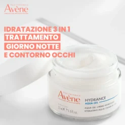 Eau Thermale Avène Hydrance Aqua Gel-Crema Idratante Pelle Disidratata Acido Ialuronico e Aloe Vera Trattamento 4in1, 50ml