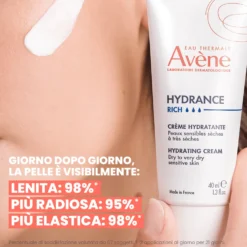 Eau Thermale Avène Hydrance Crema Idratante Ricca 24h Idratazione con Acqua termale Pelle Secca e Molto Secca, 40ml