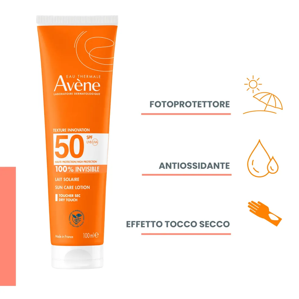 Eau Thermale Avène Latte Solare Protezione Alta SPF50 Solare per Pelle Sensibile, 100ml