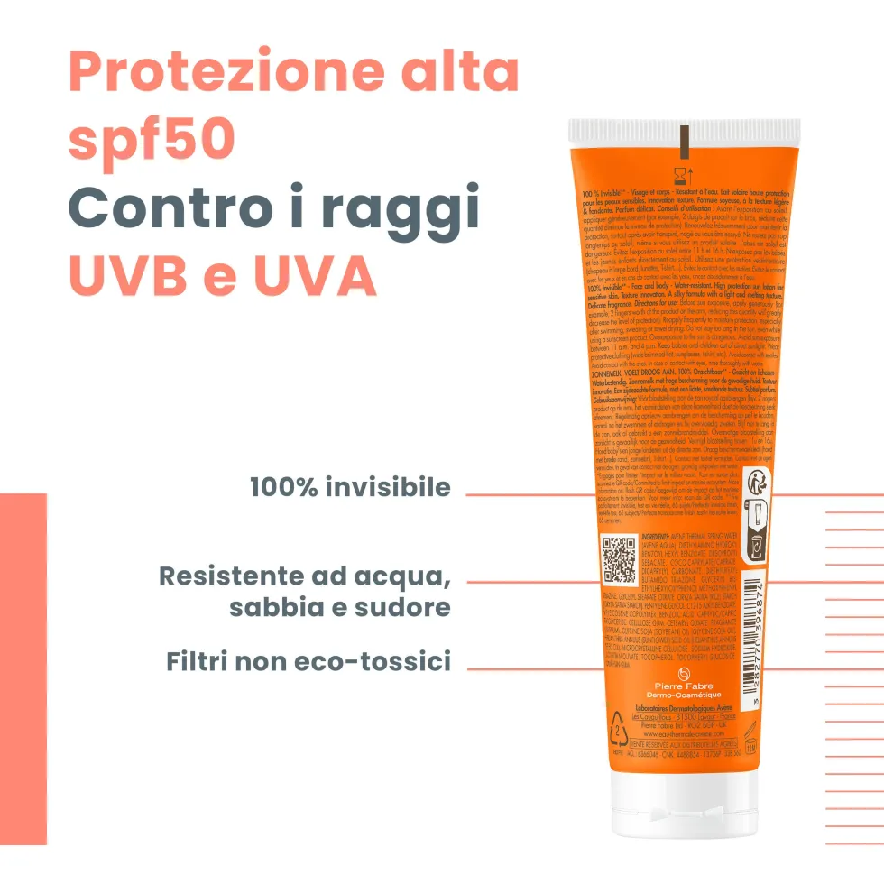 Eau Thermale Avène Latte Solare Protezione Alta SPF50 Solare per Pelle Sensibile, 100ml