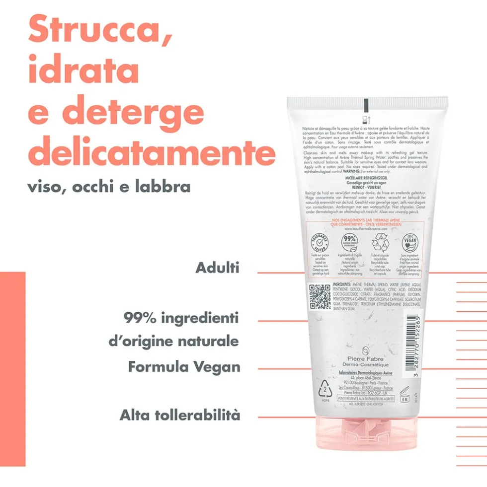 Eau Thermale Avène Les Essentiels - Gel Micellare Struccante per Pelle Sensibile, 200ml
