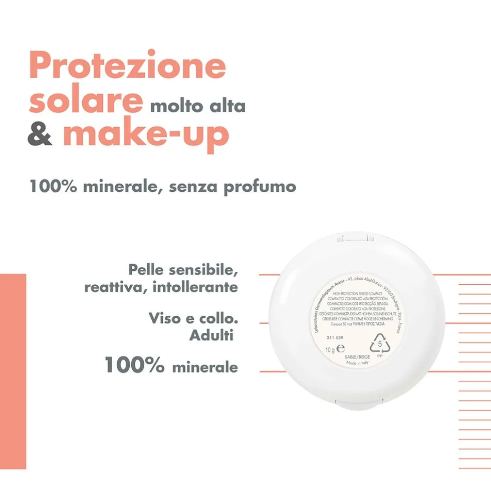 Eau Thermale Avène Solare Compatto SPF50+ Pelli Intolleranti Colore Sabbia, 10g