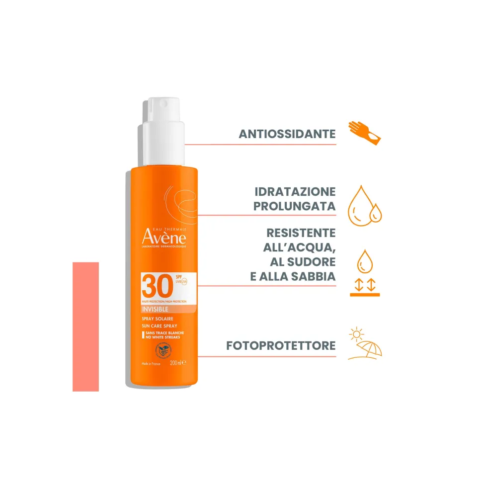 Eau Thermale Avène Spray Solare SPF30 Alta Protezione Solare per Pelle Sensibile, 200ml