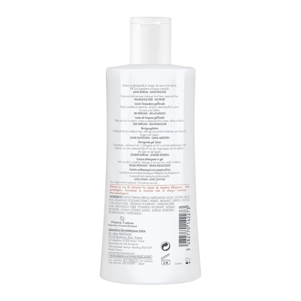 Eau Thermale Avène Tolèrance - Lozione Detergente in Gel Struccante Viso Occhi Labbra, 400ml