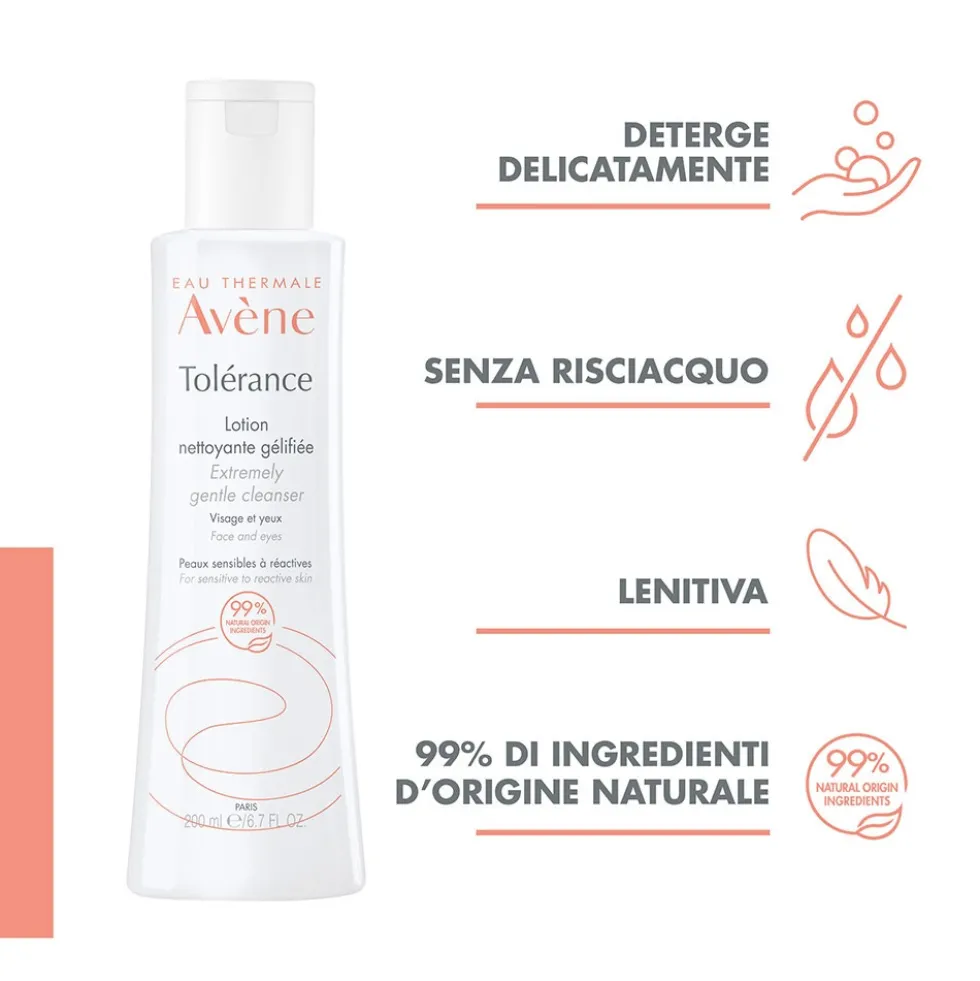 Eau Thermale Avène Tolèrance - Lozione Detergente in Gel Struccante Viso Occhi Labbra, 400ml