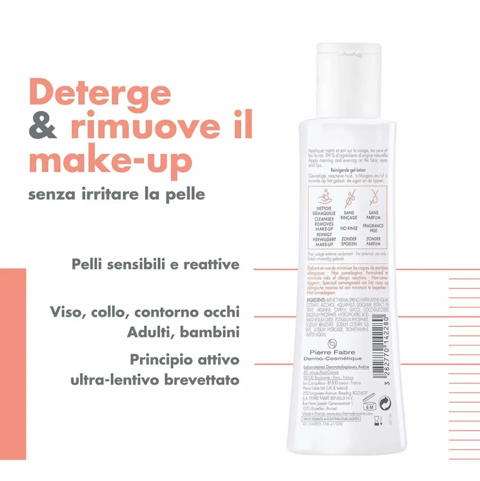 Eau Thermale Avène Tolèrance - Lozione Detergente in Gel Struccante Viso Occhi Labbra, 200ml