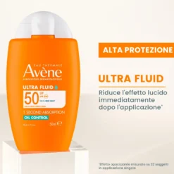 Eau Thermale Avène Ultra Fluid Oil Control Alta Protezione SPF50 Solare per Pelle Sensibile, 50ml
