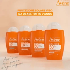 Eau Thermale Avène Ultra Fluid Luminositè Protezione Molto Alta SPF50+ Solare per Pelle Sensibile, 50ml