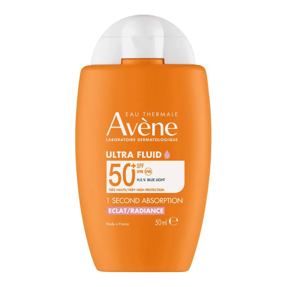 Eau Thermale Avène Ultra Fluid Luminositè Protezione Molto Alta SPF50+ Solare per Pelle Sensibile, 50ml