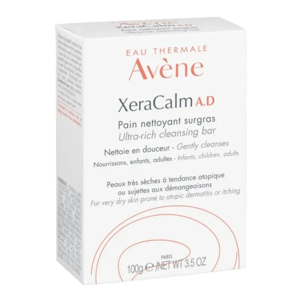 Eau Thermale Avène XeraCalm A.D. - Pane Detergente Surgras Sapone Detergente Adulti e Bambini con Prurito, 100g