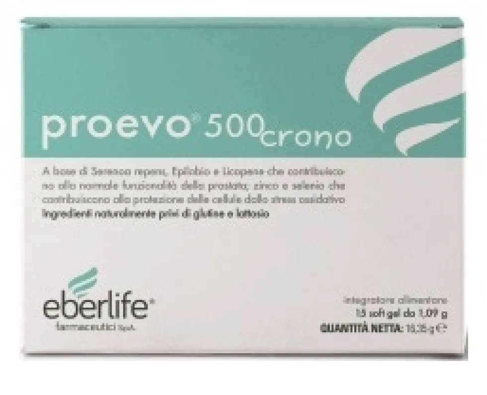 Eberlife Farmaceutici Proevo 500 Crono Integratore Funzionalità della Prostata e Antiossidante, 15 Soft Gel