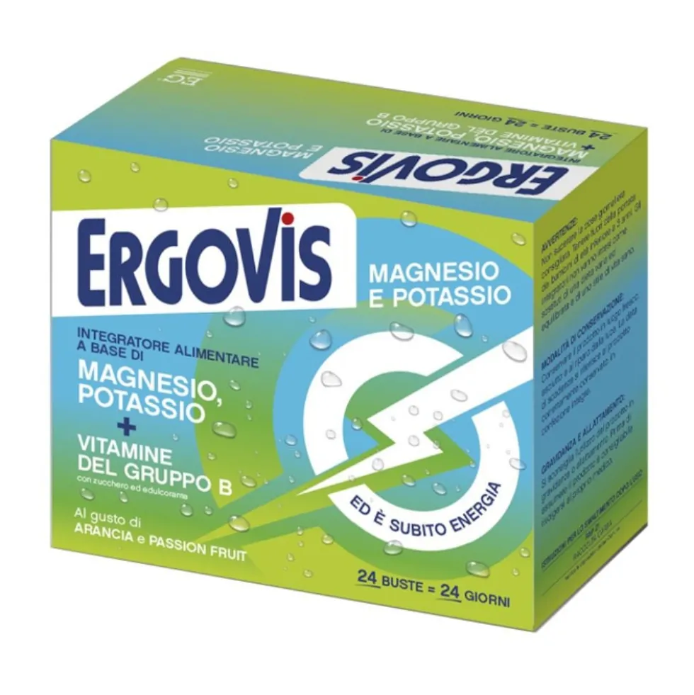 EG Ergovis Magnesio Potassio e Vitamine B - Integratore per la stanchezza, 24 bustine da 10 g